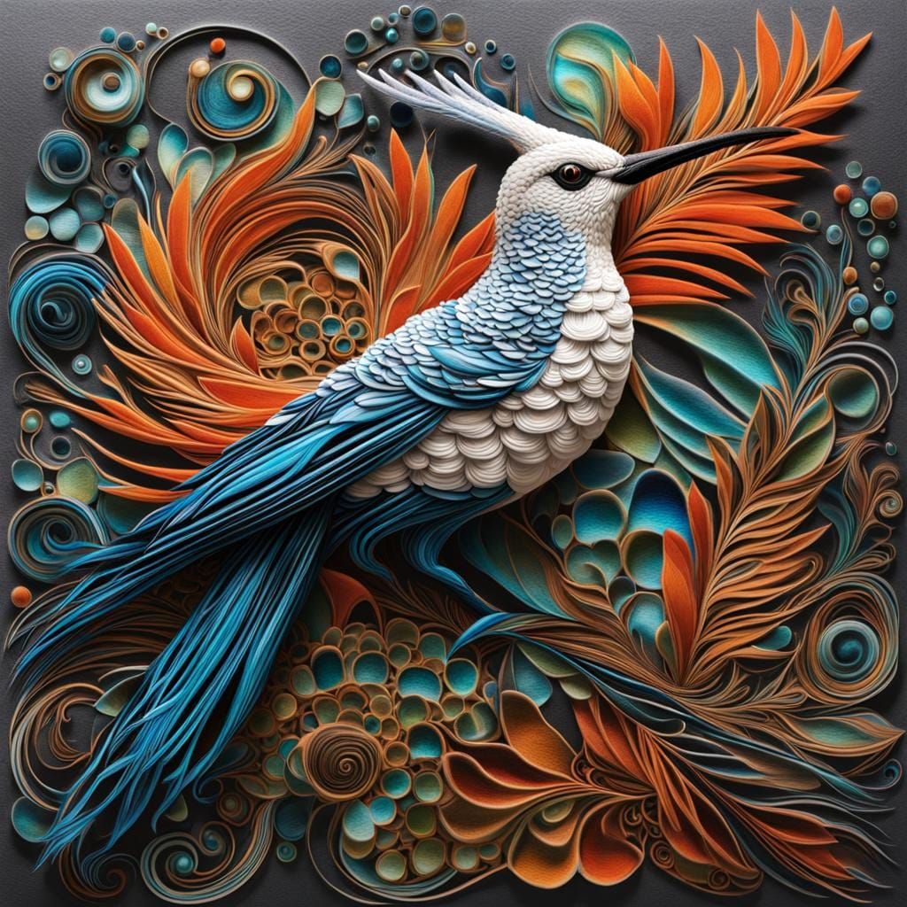 Kinetic Wet Felting Art: Hoopoe in Ghostly Colors