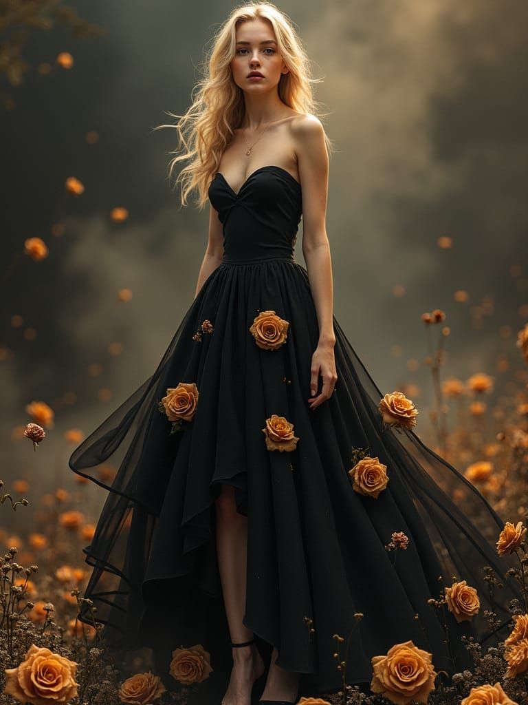 Girl in Rose Dress: Dreamlike Matte Painting
