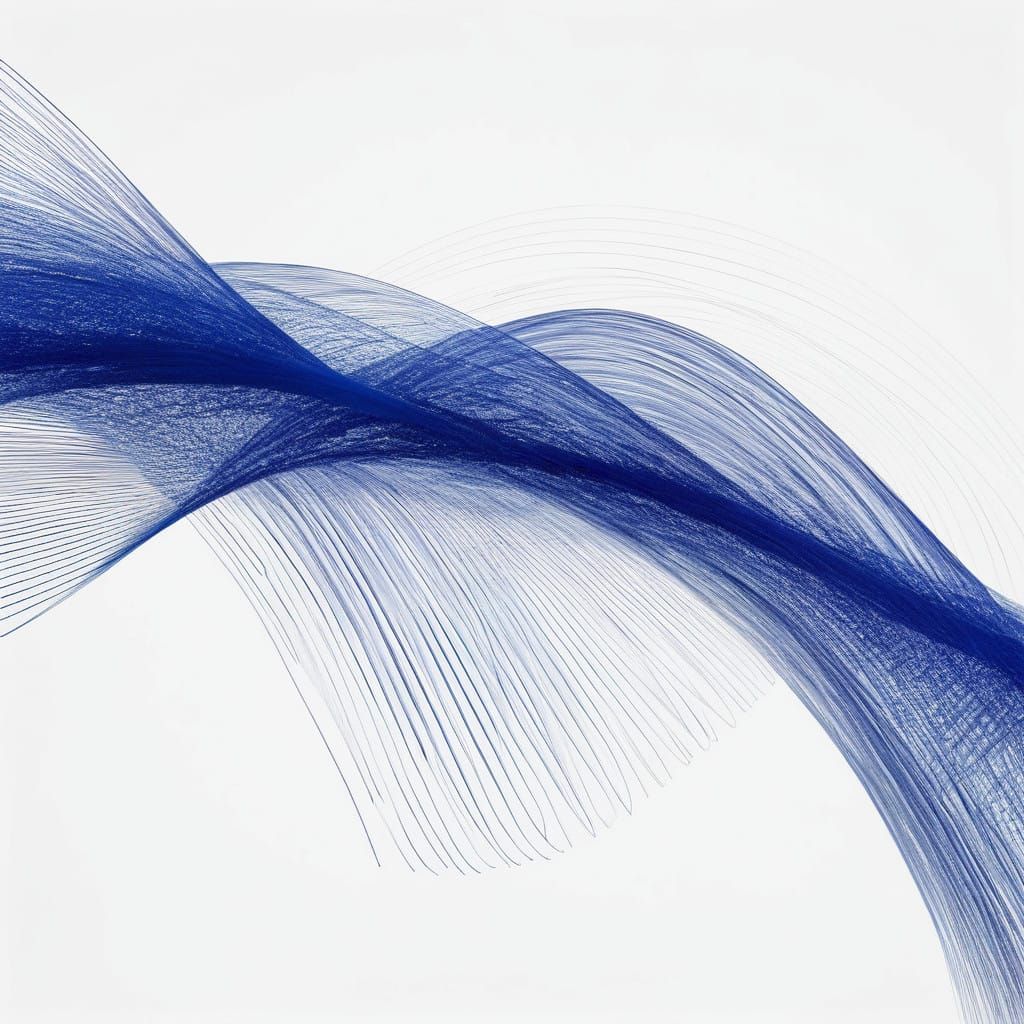 Intricate Cobalt Blue Parabolic Curve Stitch Pattern in Mid-...