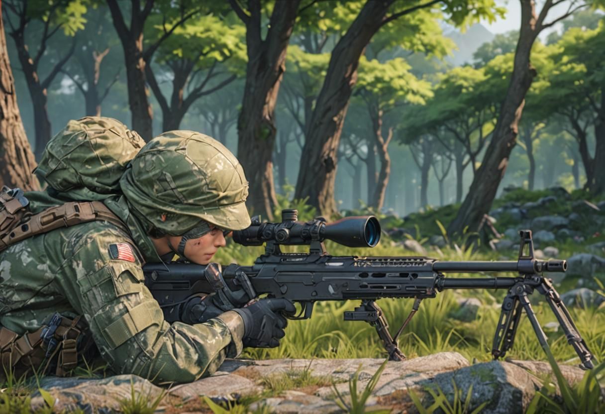 Detailed 3D Anime Sniper Concept Art