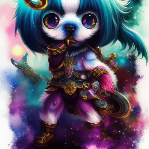 Cute Demon Puppy in Fantasy Watercolor Style