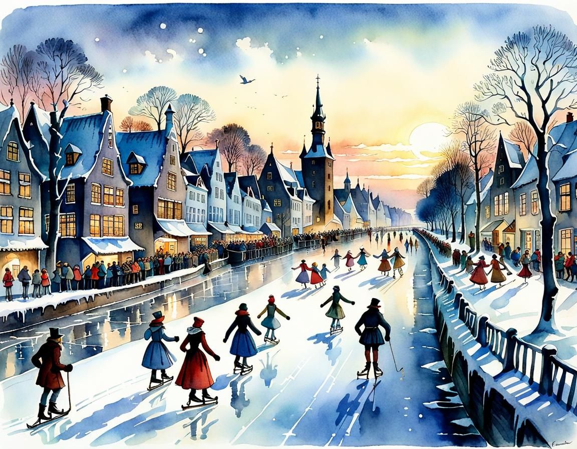 Elfstedentocht (11 city tour), world's longest ice skating race. In Friesland, the Netherlands π³π±