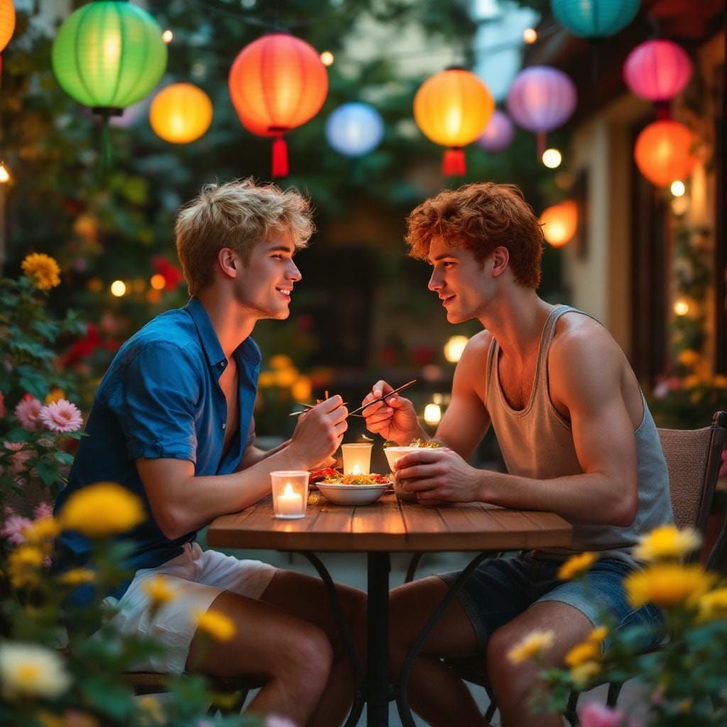 Romantic Courtyard Dinner with Lanterns and Daisies