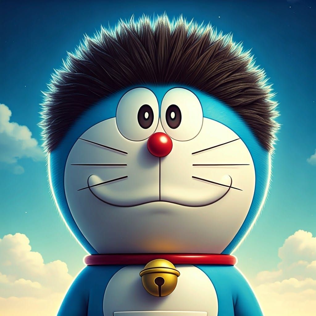 Doraemon with Spiky Hair in Futuristic Style