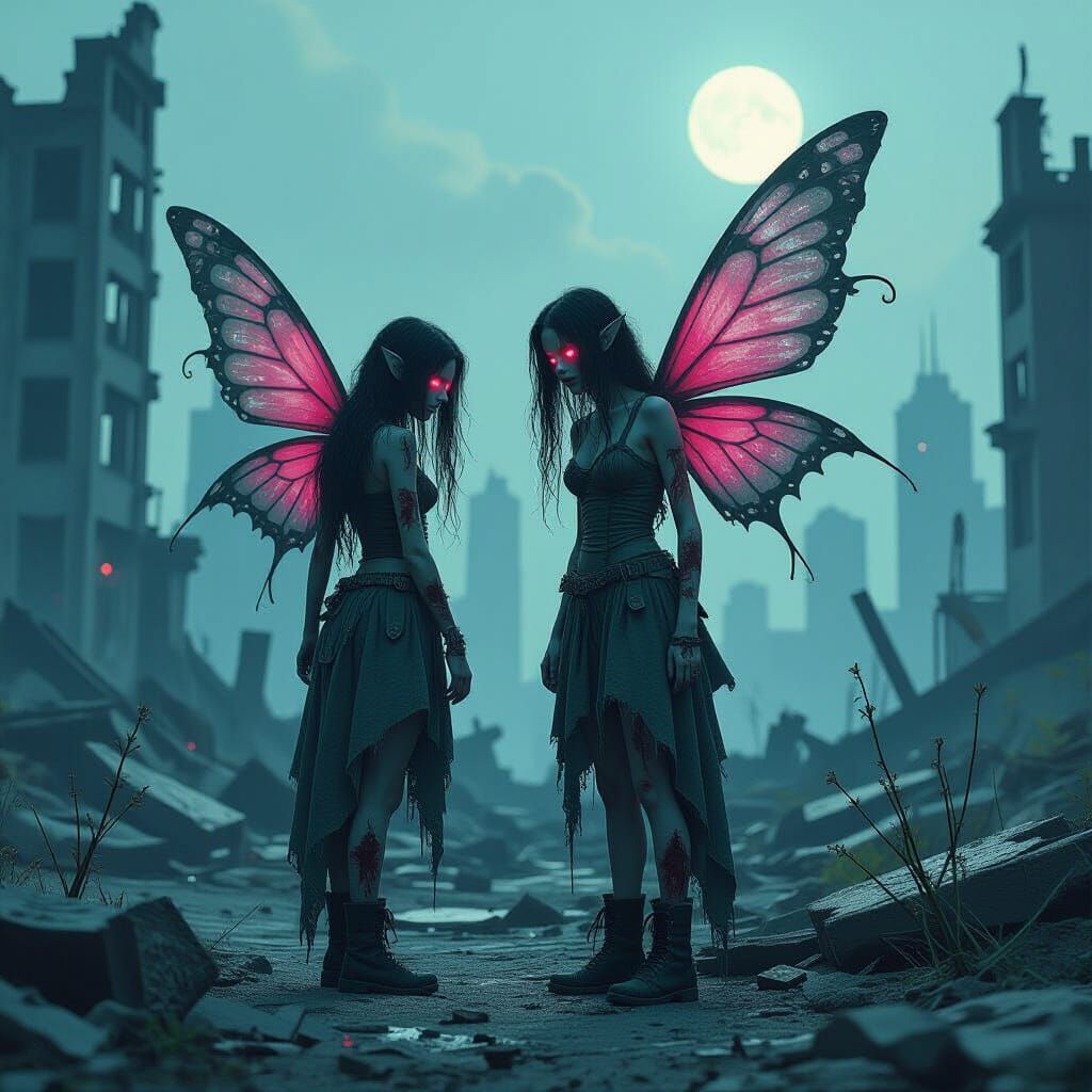 Zombie Fairies in Post-Apocalyptic Cyberpunk Ruins