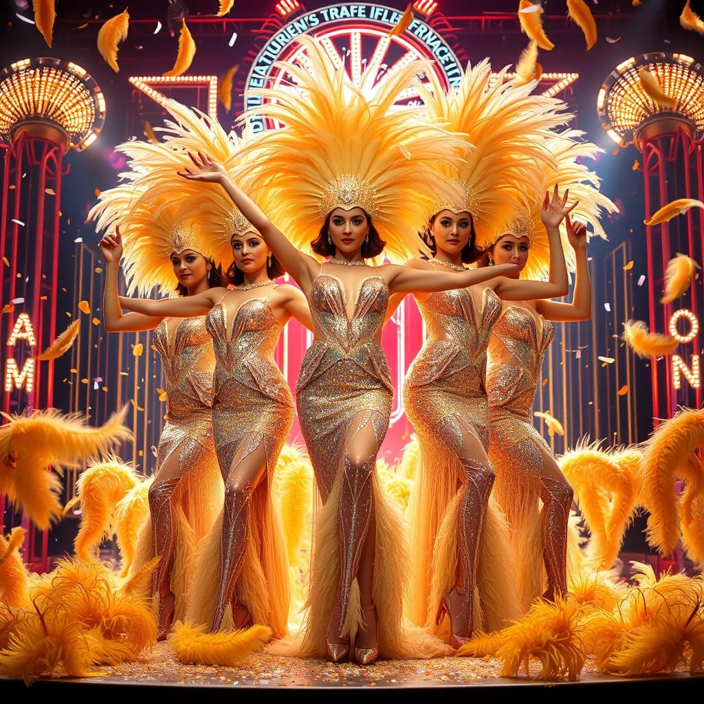 Radiant Showgirls on Art Deco Stage