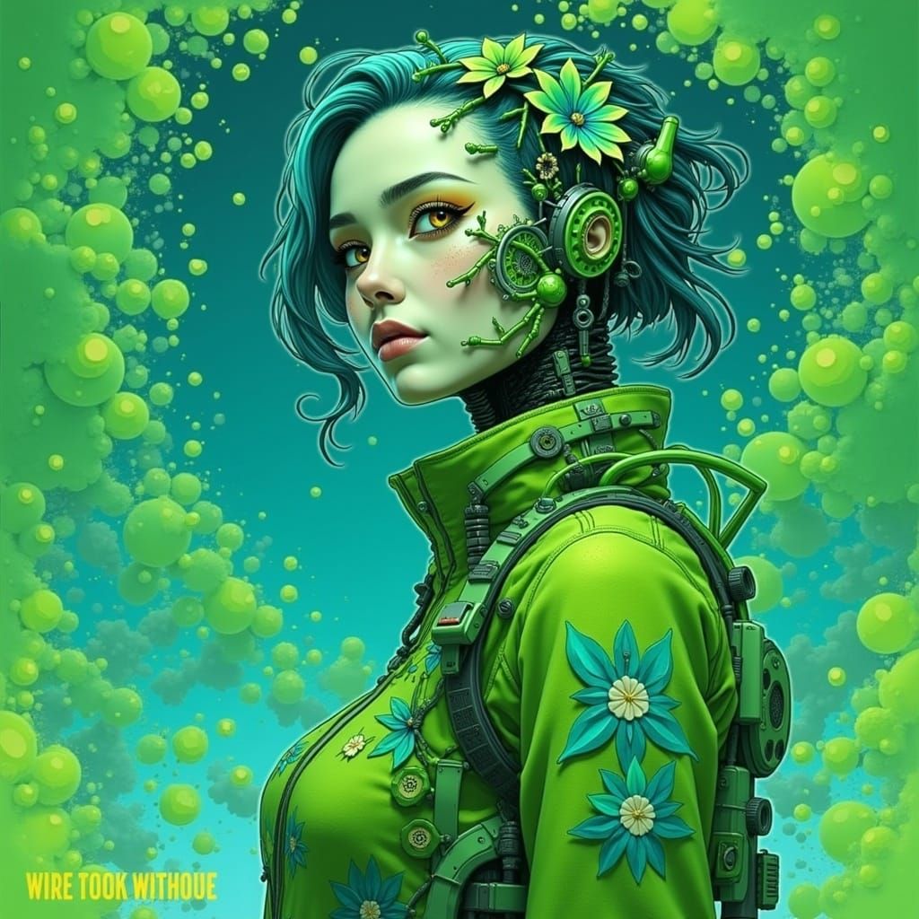 Cybernetic Woman in Floral Jacket
