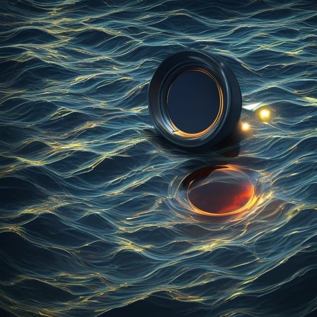 Elaborate Object Floating Over Ocean in Precisionism Style