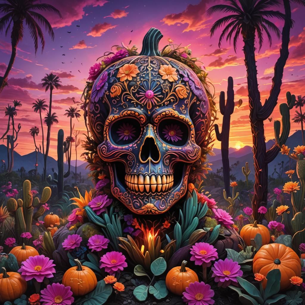 Halloween Jungle Scene in Nigerian Folk Art Style