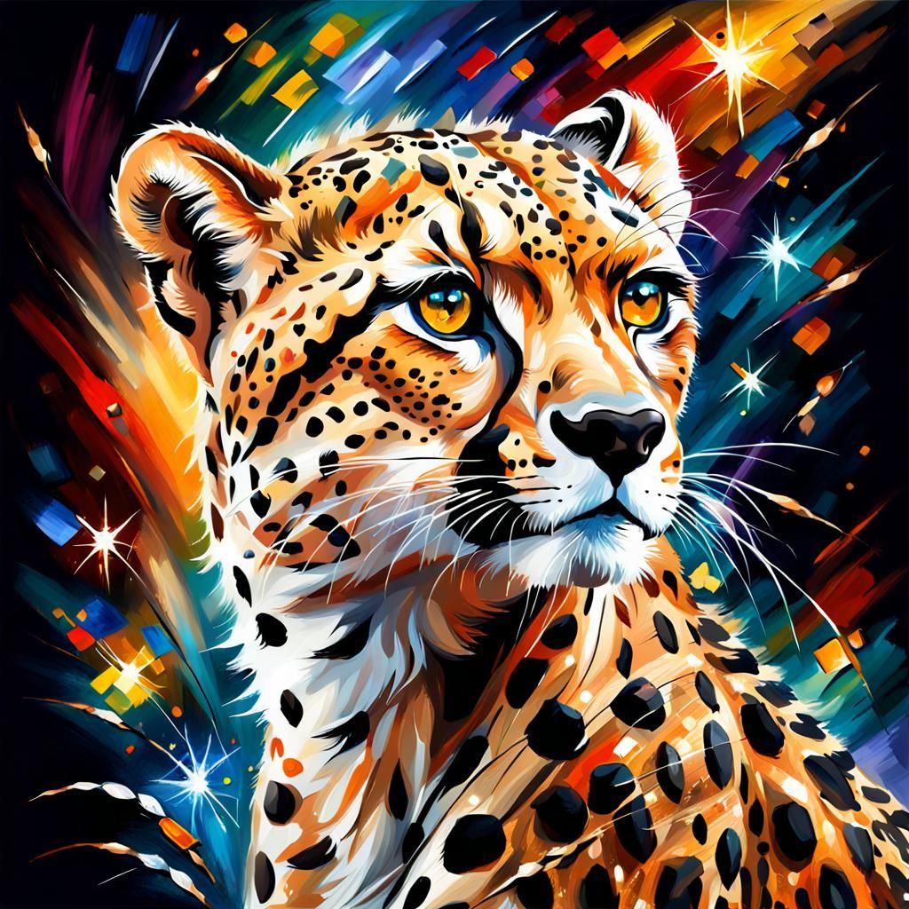 Abstract Cheetah in Tachisme Brushwork Style