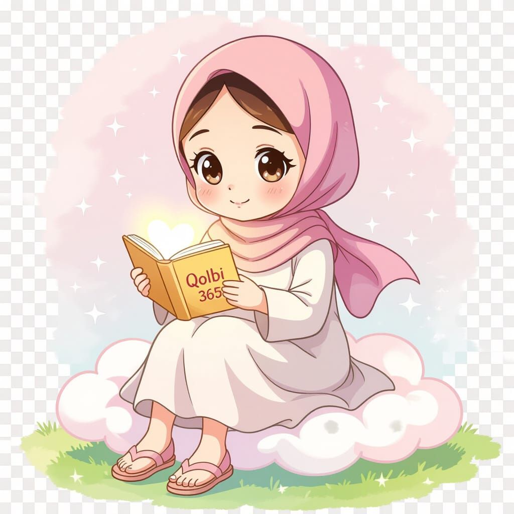 Cute Muslim Girl Mascot in Ghibli-Disney Style