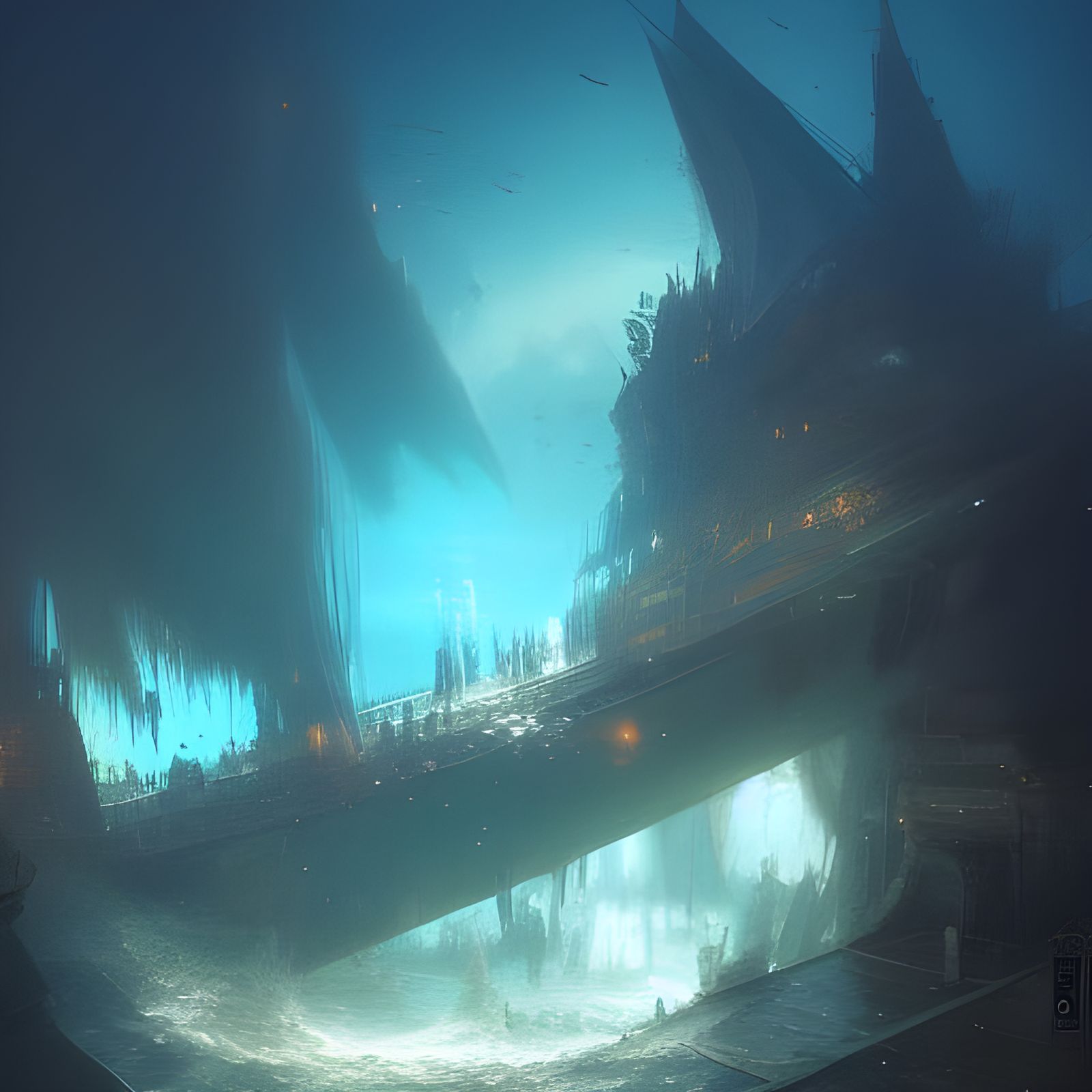Sunken Ship Under the Sea with Distinctive Lighting