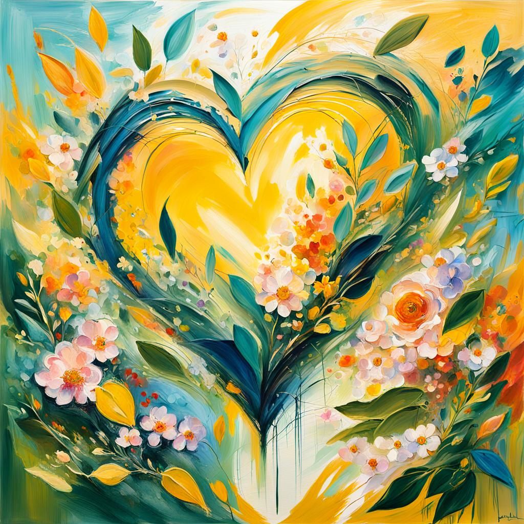 Radiant Heart in Lush Garden, Abstract Expressionism