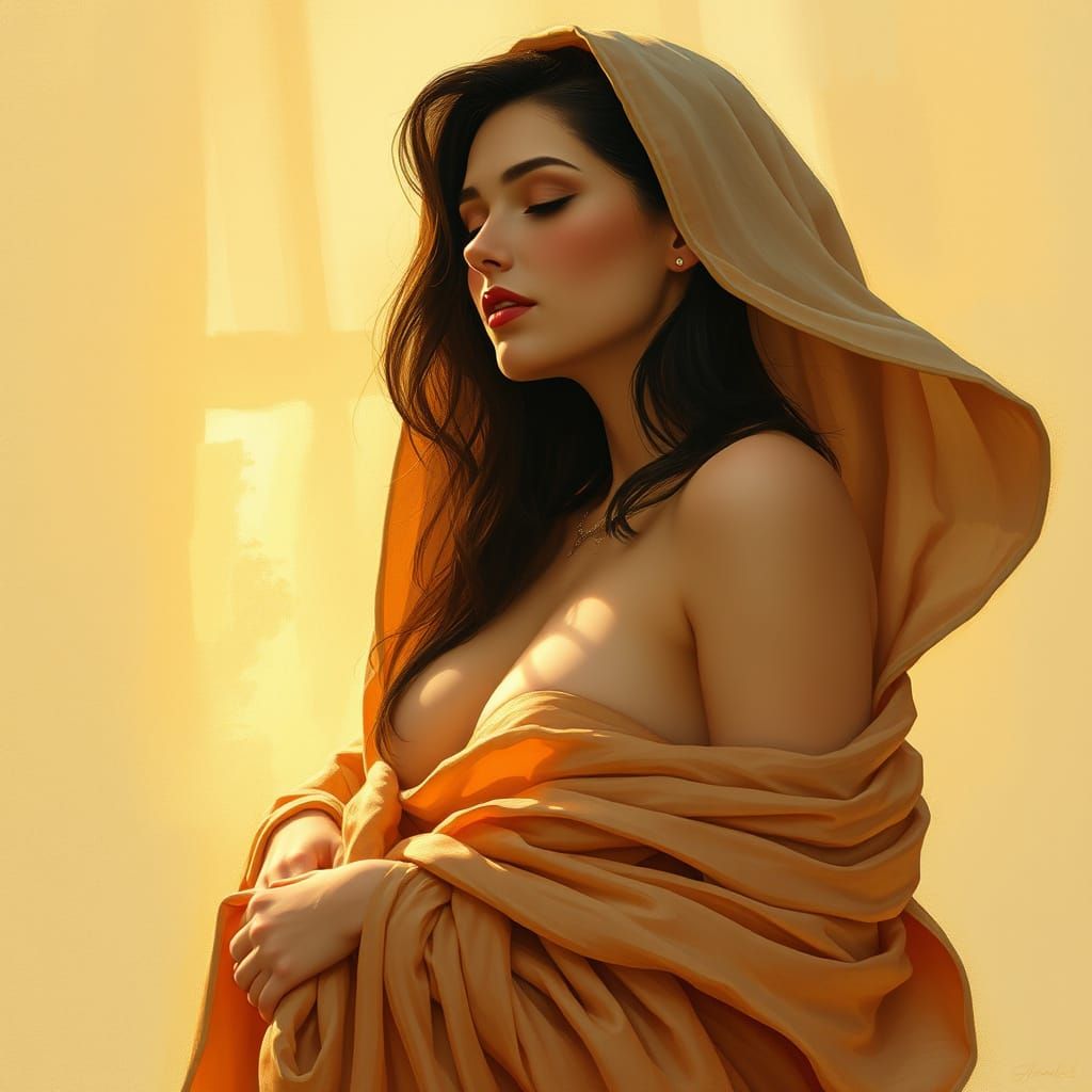 Ethereal Art Nouveau Goddess in Flowing Silks