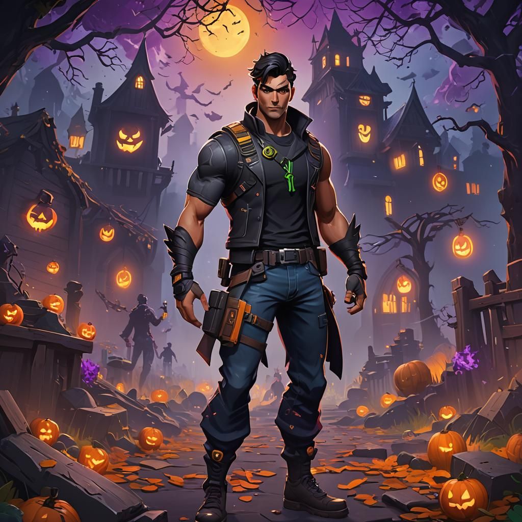 Fortnite Halloween Warrior in Eerie Mystic Landscape