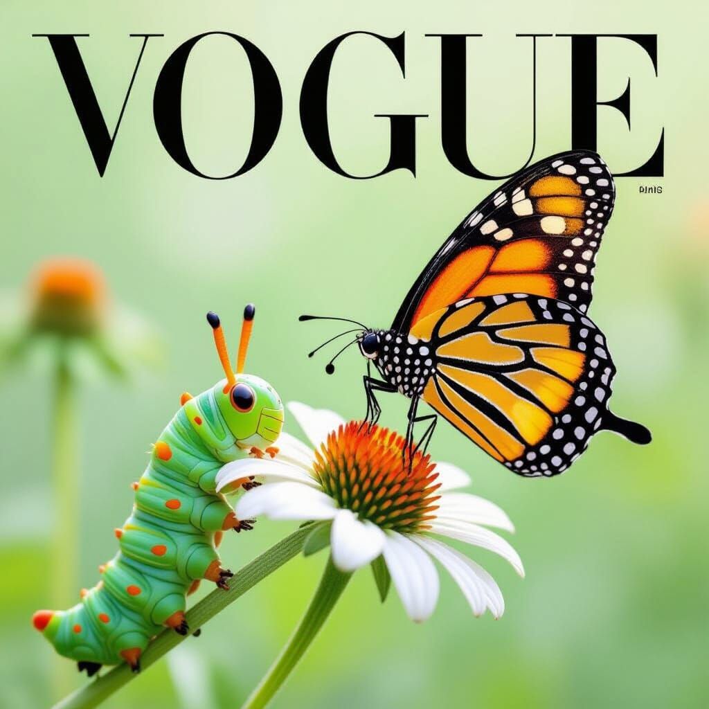 Caterpillar's Awe: Butterfly on Vogue Cover