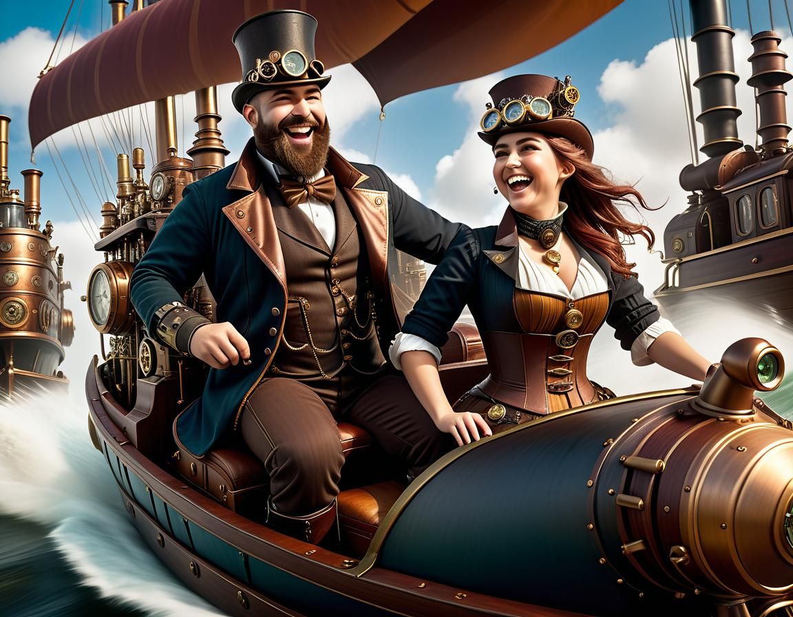 Steampunk Couple Joyfully Wins Boat Race