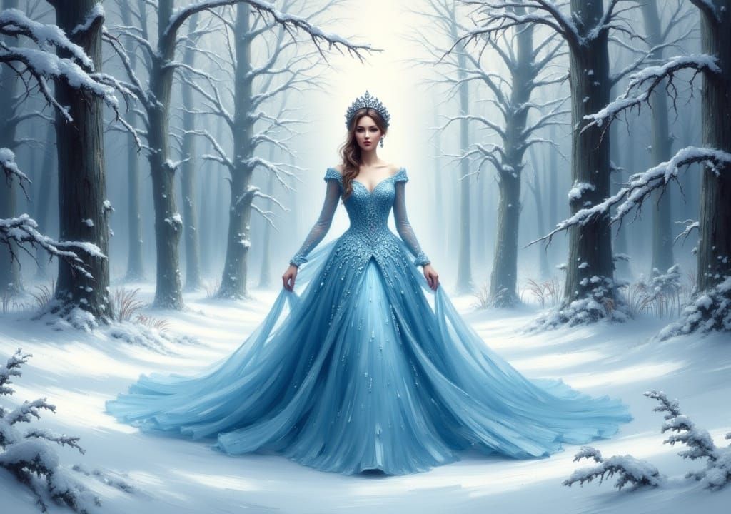 Snow Queen in Frosty Forest, Digital Art