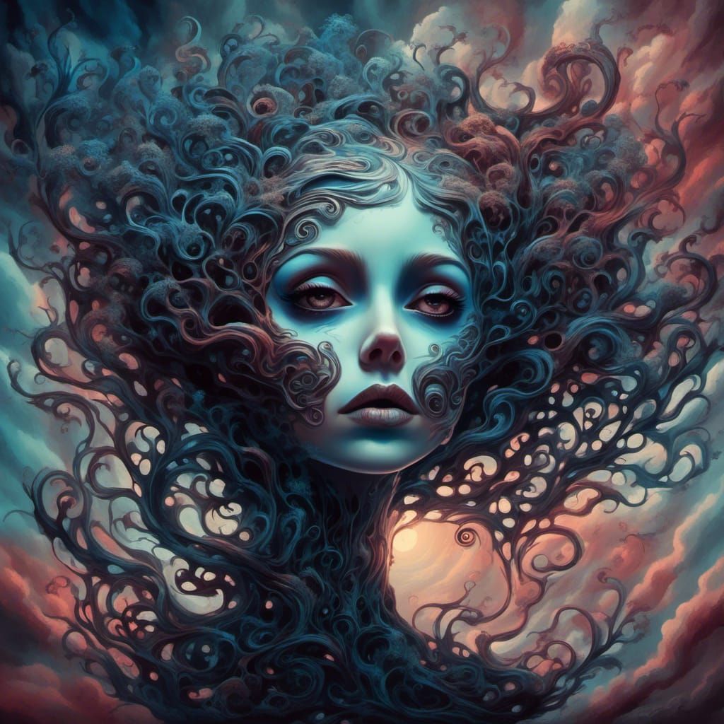 Whimsical Gothic Portrait of a Woman in Infinite Skies