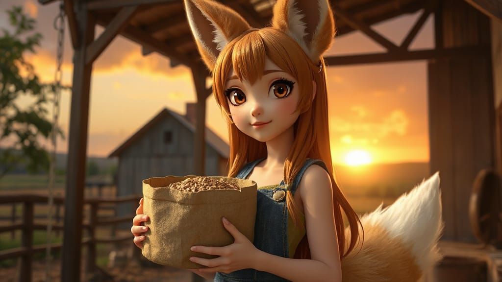 Mature Kitsune Maiden Prepares for Farm Work in a Whimsical ...