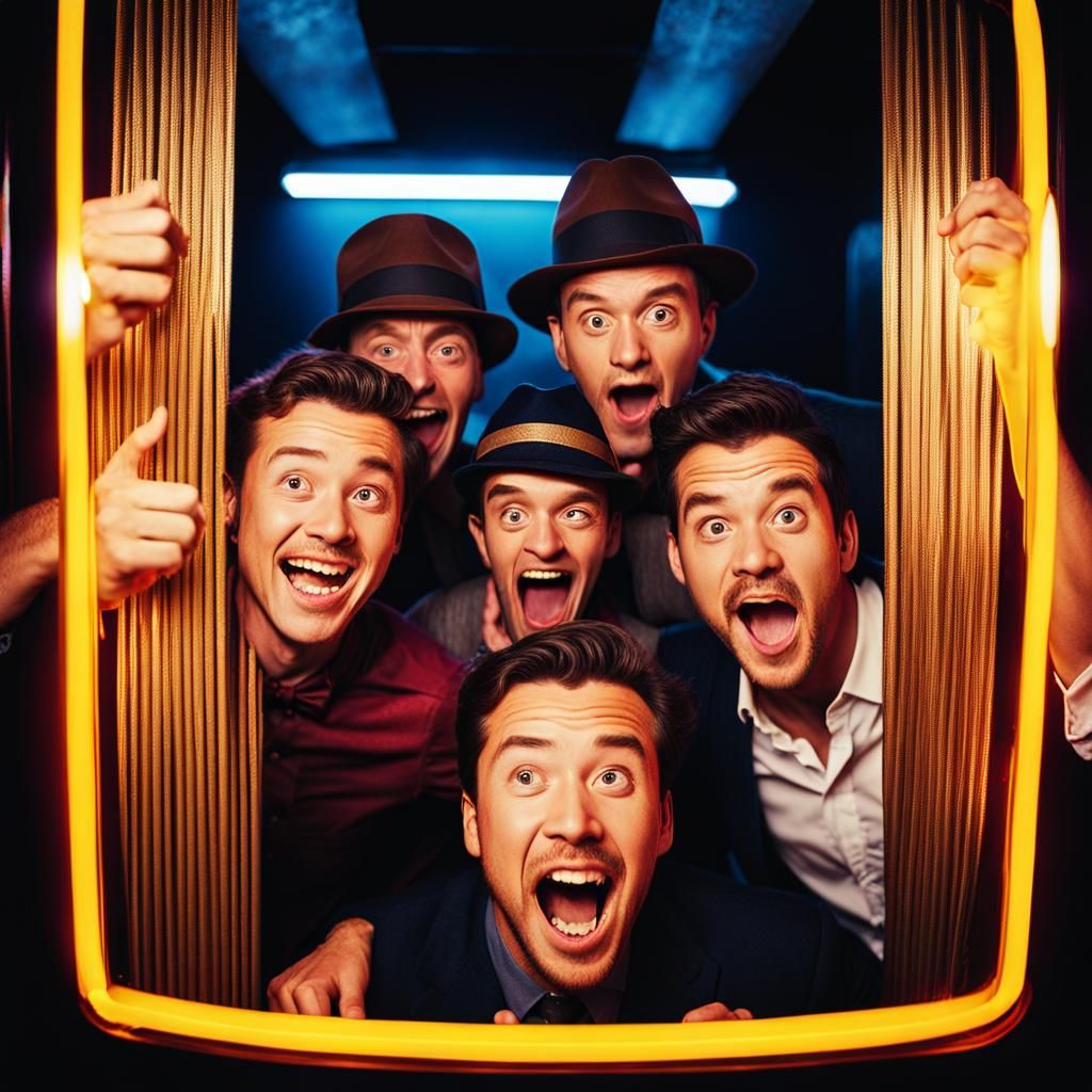 Friends in Photo Booth: Cinematic Film Still