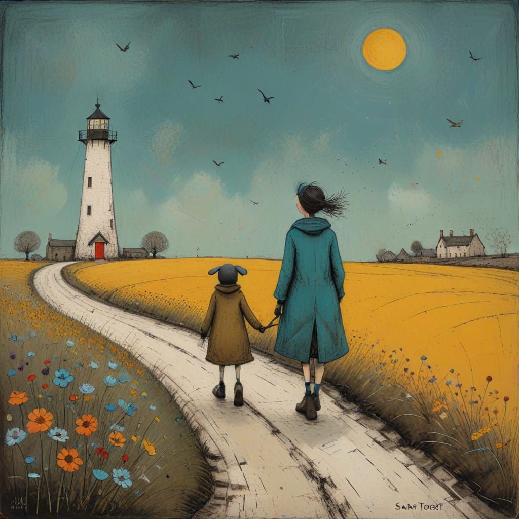 Cheerful Celebration Scene in Naive Art Style