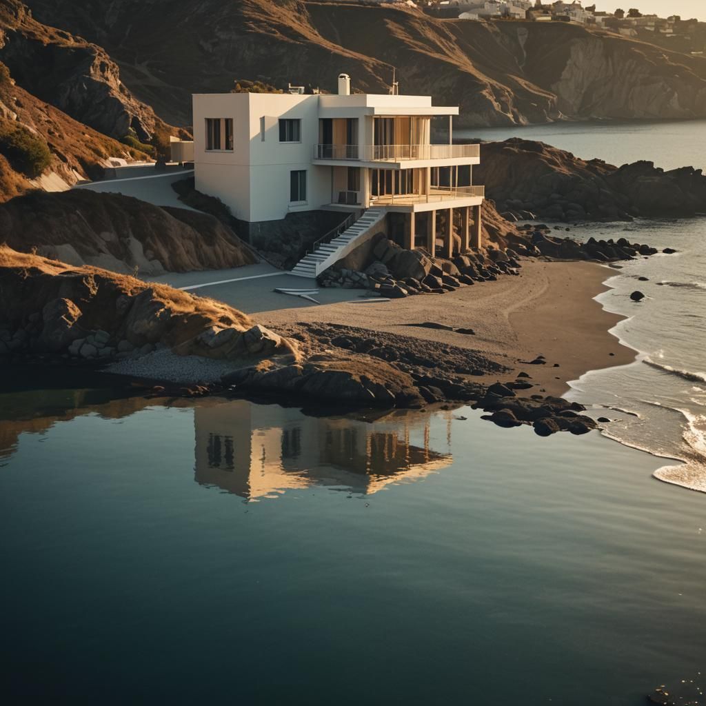 Modern House by the Sea in Cinematic Style