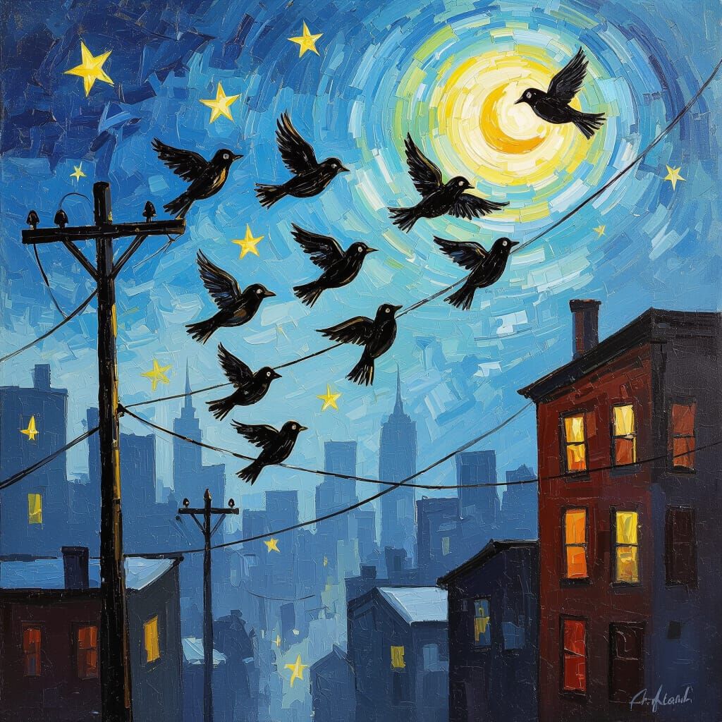 Birds Become Acrobats in Expressive Impasto Oil Painting