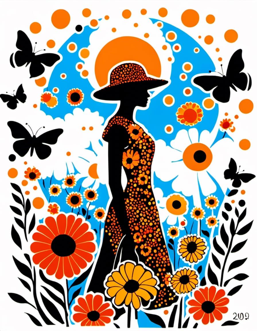 Celestial Sunset Fashion Model in Magical Realism