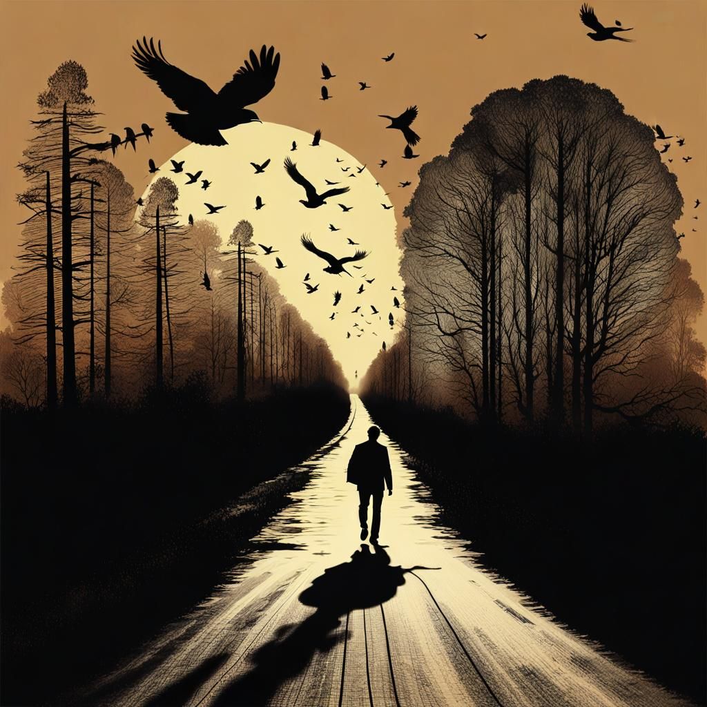 Lonely Road Silhouette Inspired by Dan Mumford