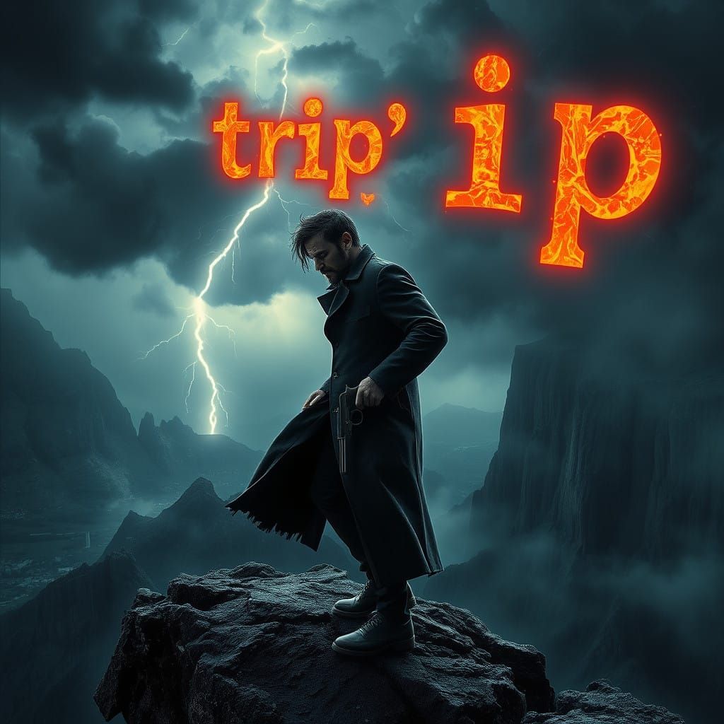 Anxious Man Paces Beside Cliff, Stormy Weather Descending