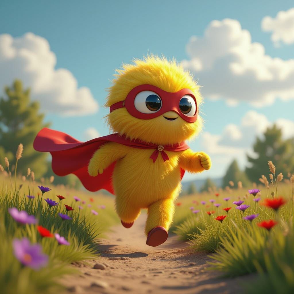 Yellow Creature Superhero Runs Through Dreamscape