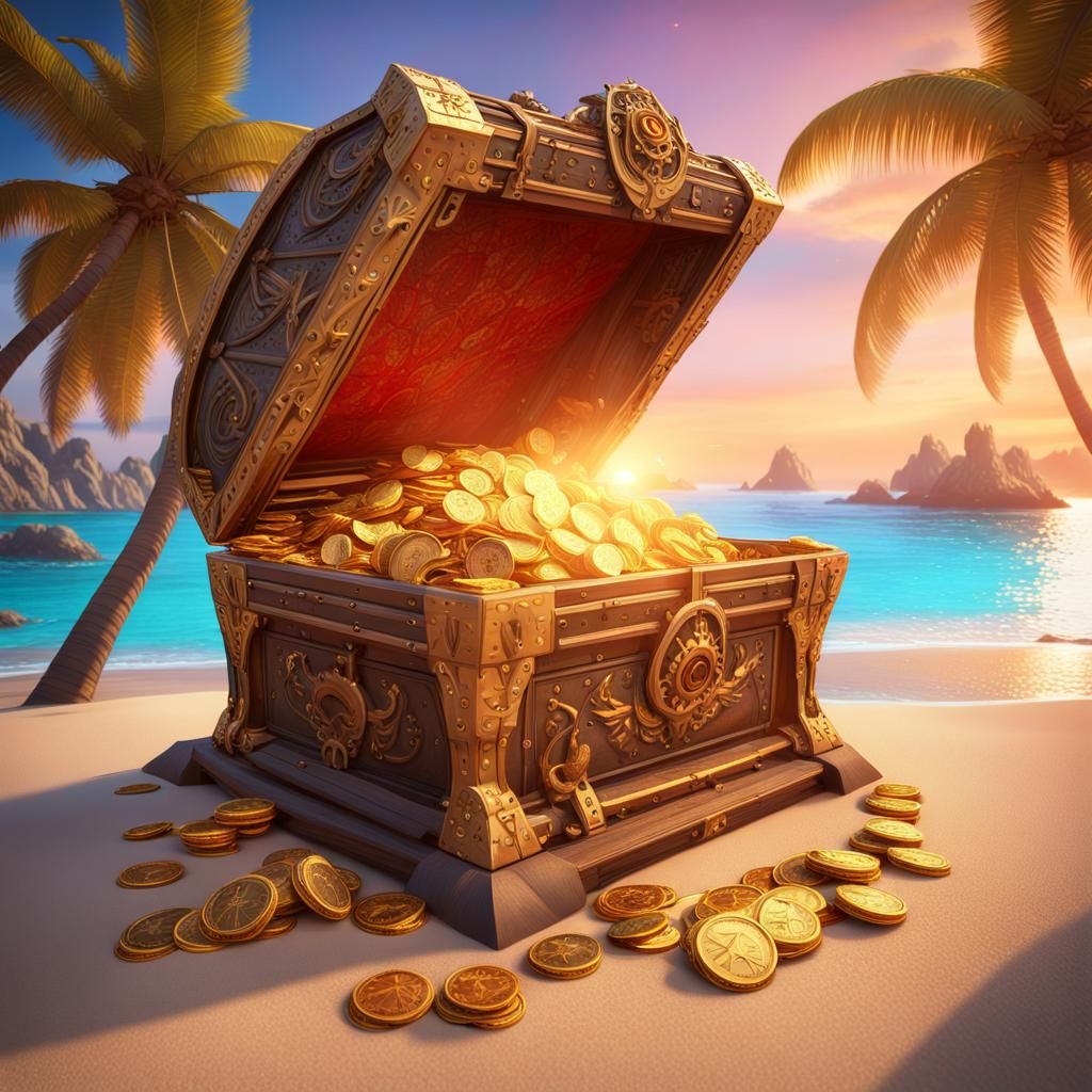 Shipwreck Treasure on Tropical Beach in Hyperrealism