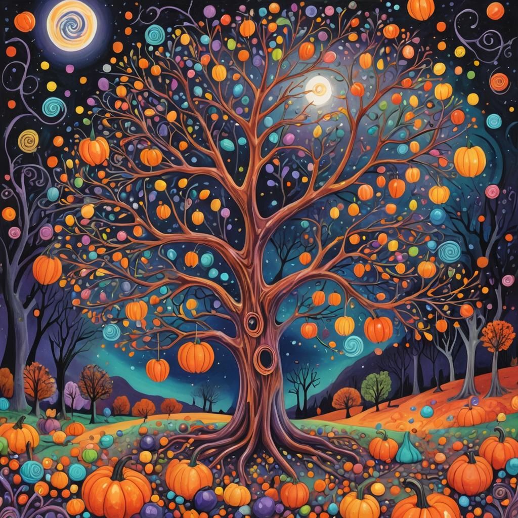 Halloween Candy Tree in Surreal Crayon Drawing