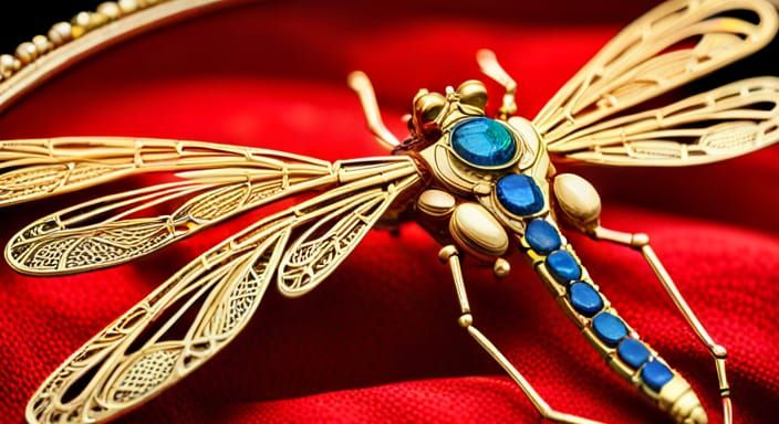 Gold Dragonfly Brooch with Emeralds and Sapphires