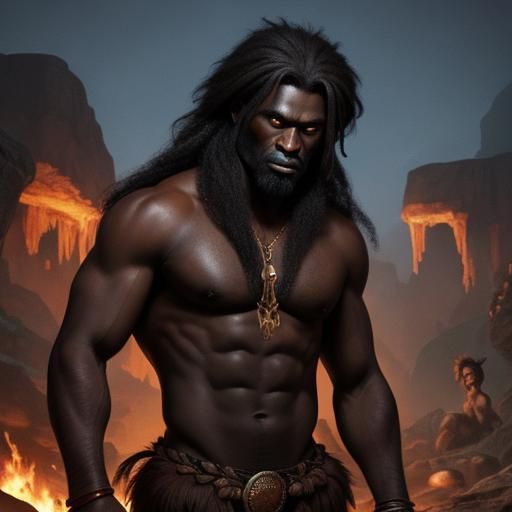 Dark-Skinned Cavemen in Prehistoric Setting