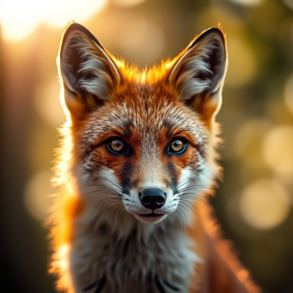 Photorealistic Red Fox in Golden Hour Forest Light