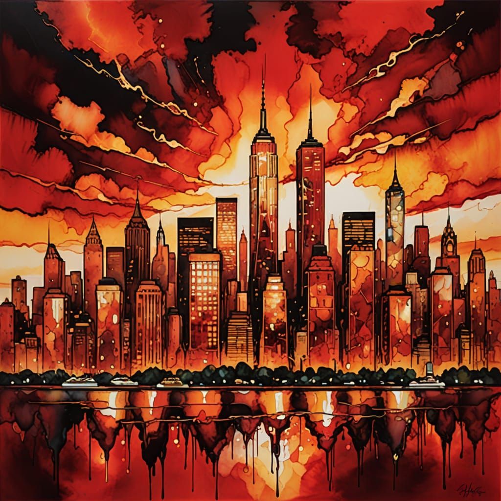 New York Sunset in Alcohol Ink Art