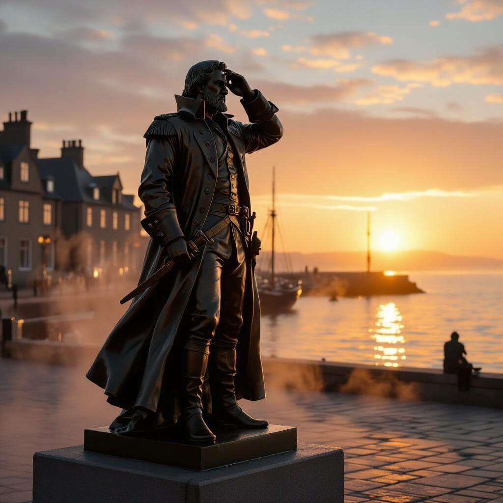 Bronze Statue of Captain Restin at Dawn Harbor