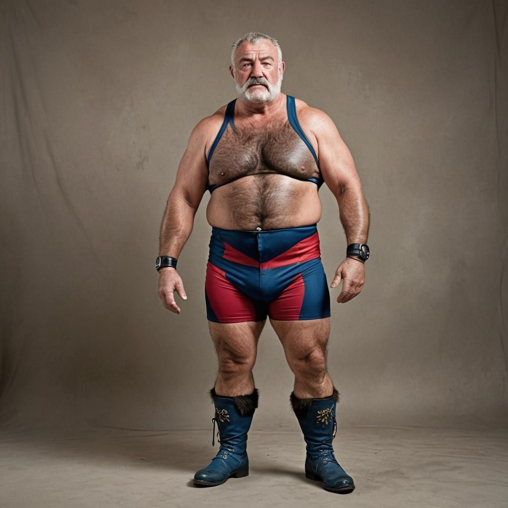 Confident English Wrestler Poses in Colorful Trunks