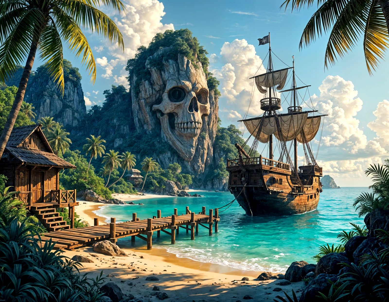 Pirate Hideout Island With Skull Rock Formation