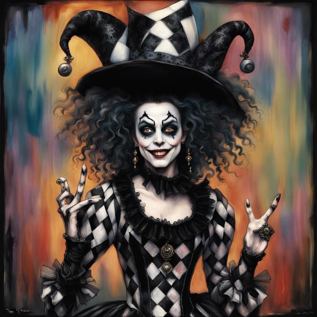 Gothic Harlequin Mime in Alcohol Ink Watercolor