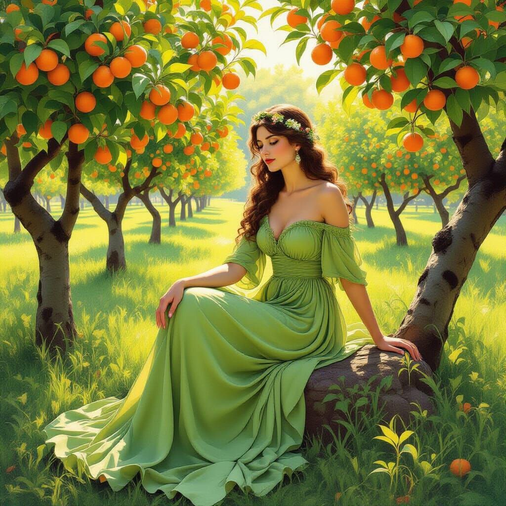 Bergamot Goddess in an Alphonse Mucha Style Garden