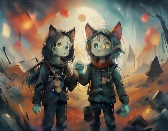 Doppelganger Cats with Intense Lighting