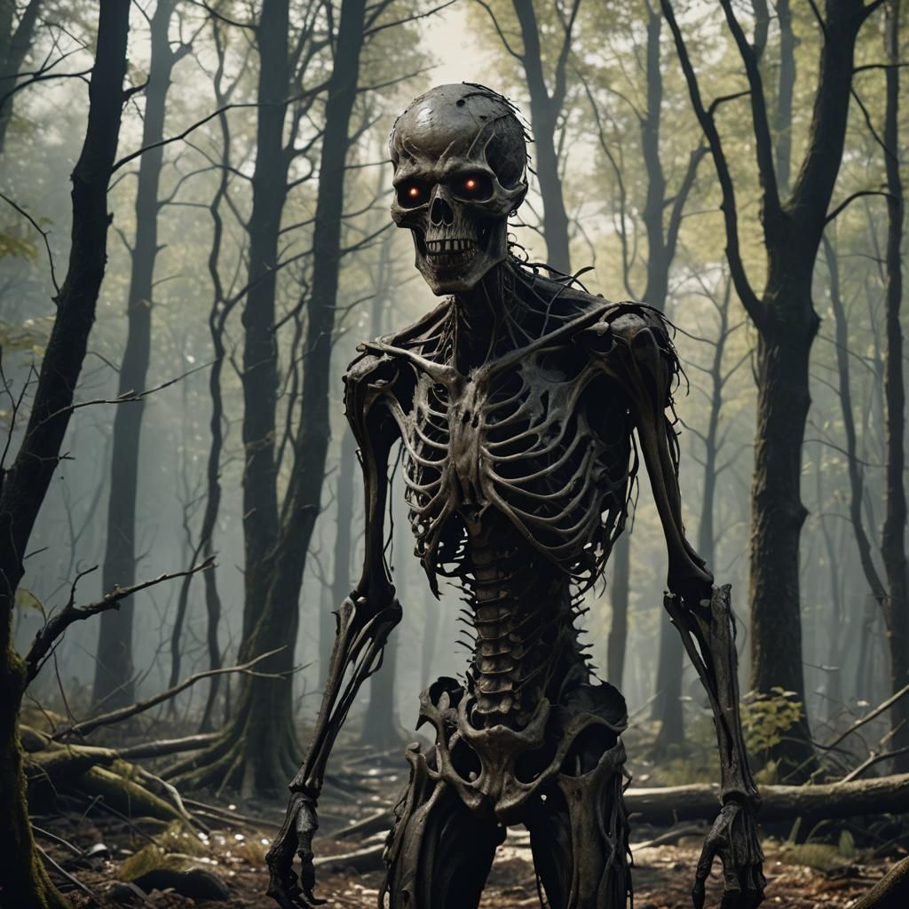 Creepy Ghoul in Dark Forest: Photorealistic Horror