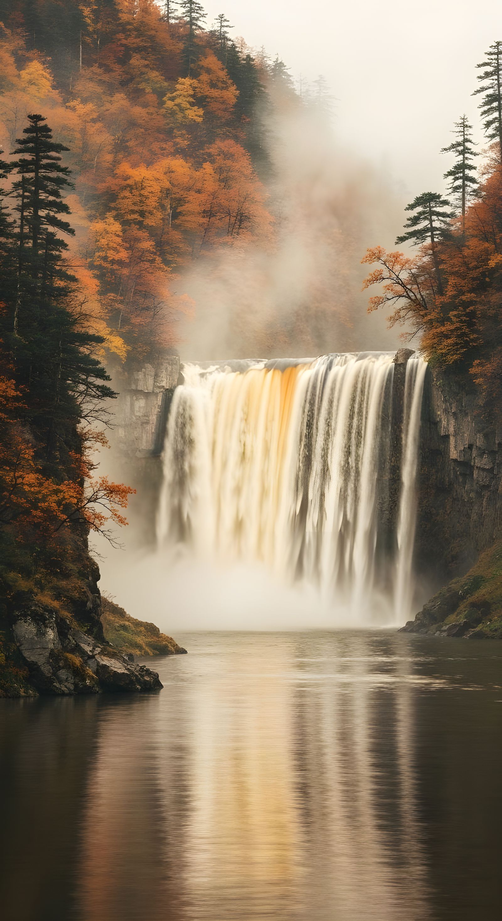 Autumn Waterfall Mist in Chinese Ink Wash Style