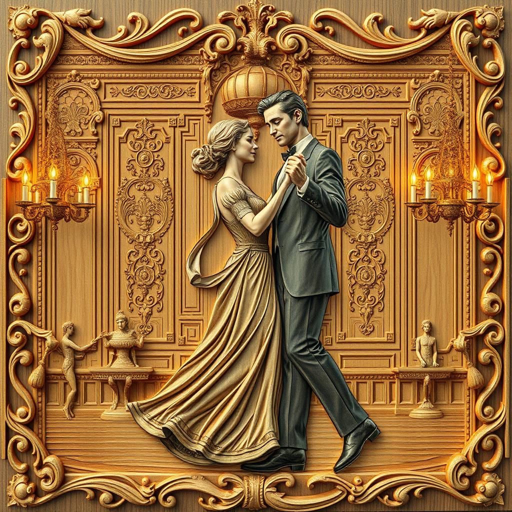 Detailed Wood Relief of Dancing Couple