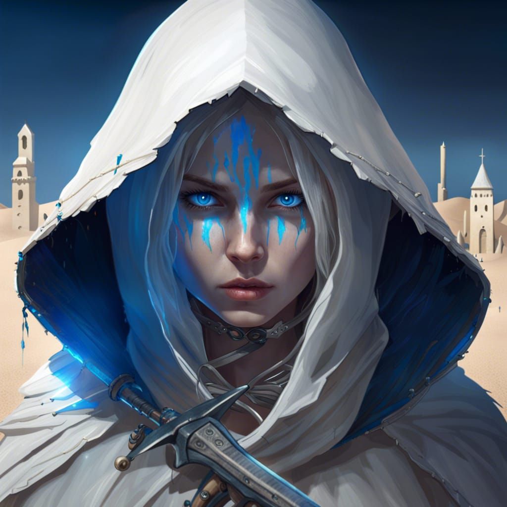 Girl with Sword in Desert Village: Matte Painting