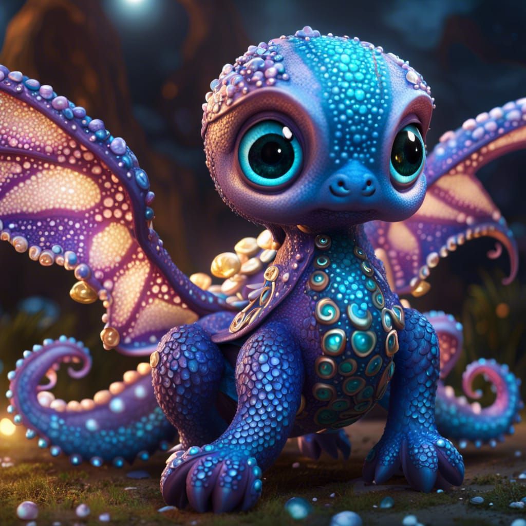 Adorable Winged Octopus Dragon in High Quality CGI