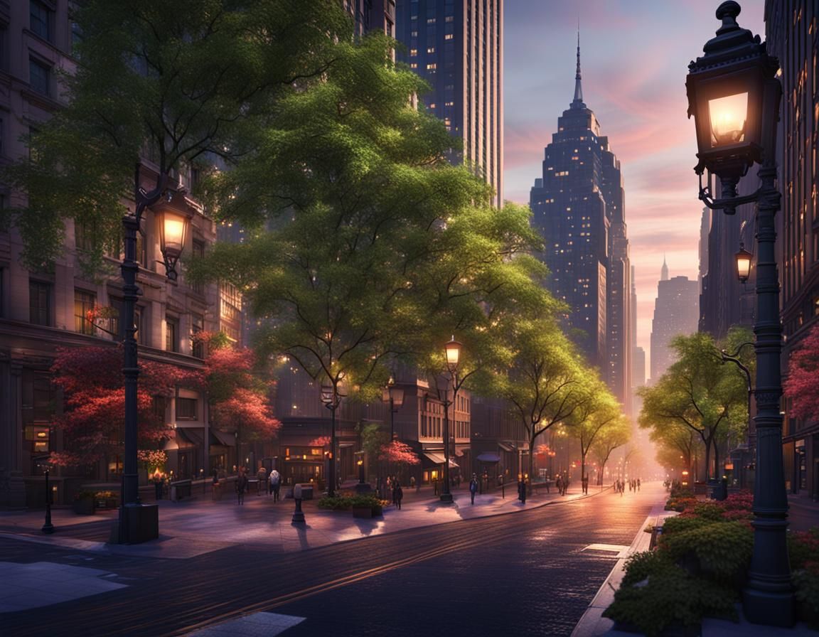 Downtown Main Street at Dusk: A Matte Painting